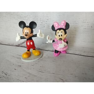Disney Mickey Mouse Minnie Mouse 3 in PVC Figures Toys Lot of 2 Cake Toppers